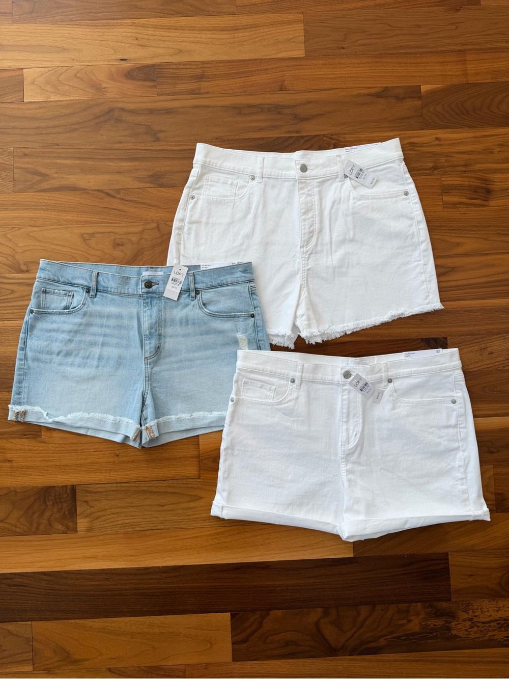 LOT (3) NWT LOFT Denim Shorts Bundle Light Blue White Sz 32 / 14 / L Jean